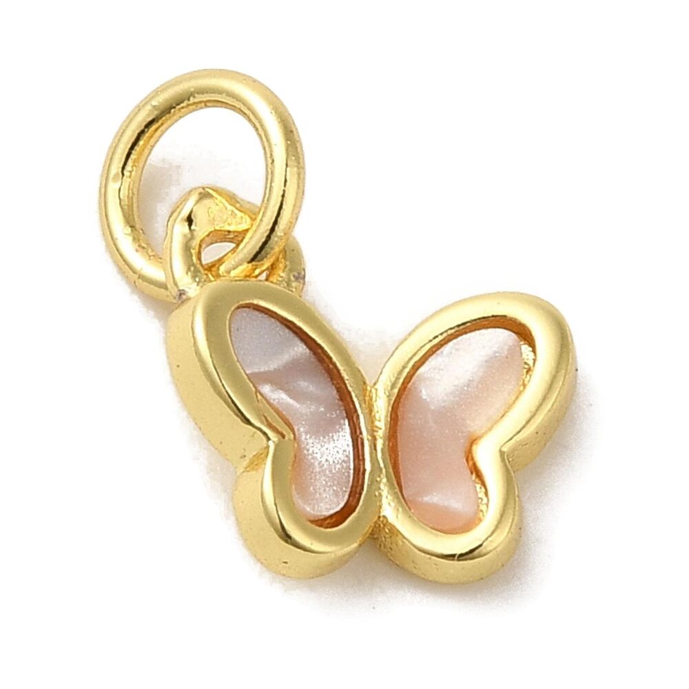 2432 10Pcs Shell Brass Butterfly Charms Mini Fly Insect Charms 18k Gold